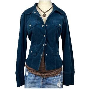 Vintage Y2K AMI Women’s Corduroy Jacket Blue Snap Buttons Size M